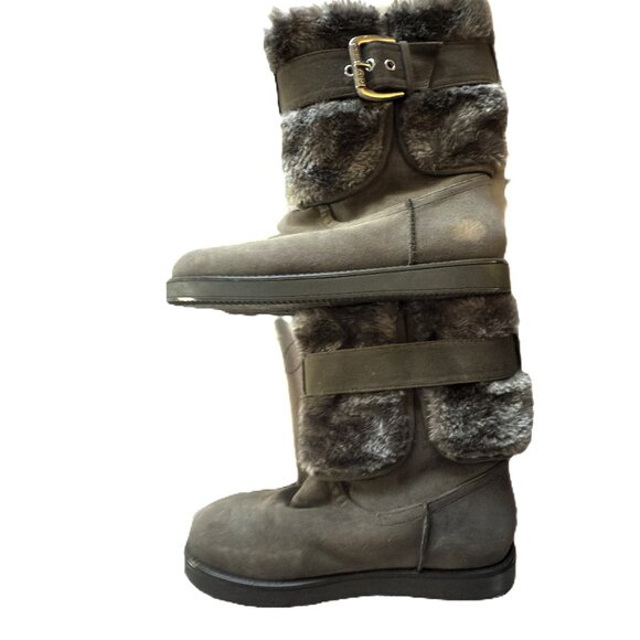 Guess 3Gaddalyn Suede & Fur Boots Charcoal Women’s Size 5.5 - Picture 2 of 5